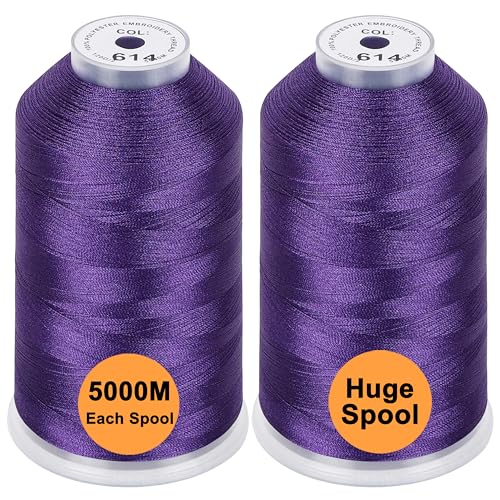 New brothread 2er Set Polyester Maschinen Stickgarn Riesige Spule 5000M für alle Stickmaschine - Purple von New brothread