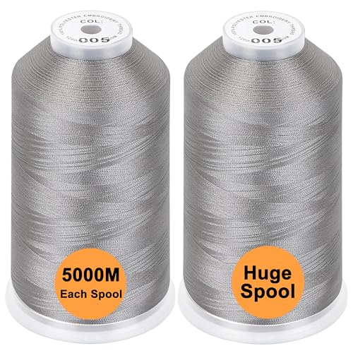 New brothread 2er Set Polyester Maschinen Stickgarn Riesige Spule 5000M für alle Stickmaschine - Silver von New brothread