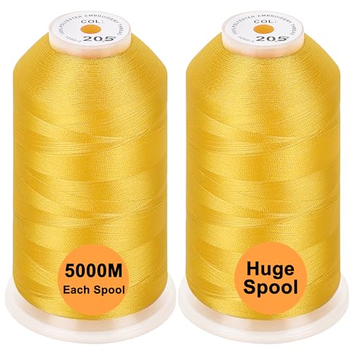 New brothread 2er Set Polyester Maschinen Stickgarn Riesige Spule 5000M für alle Stickmaschine - Yellow von New brothread