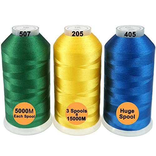 New brothread 3er Set Grün/Gelb/Blau Farben Polyester Maschinen Stickgarn Riesige Spule 5000M für alle Stickmaschine von New brothread