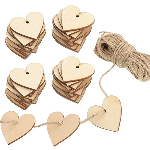 NewZC 100 Stück Holzherzen Scheiben Deko mit Löchern 50mm Holzanhänger Herz mit 10m Juteschnur Naturholzscheiben Streu Herzen Holz Hochzeit Holzherzen für Tischdeko DIY Handwerk Verzierungen von NewZC