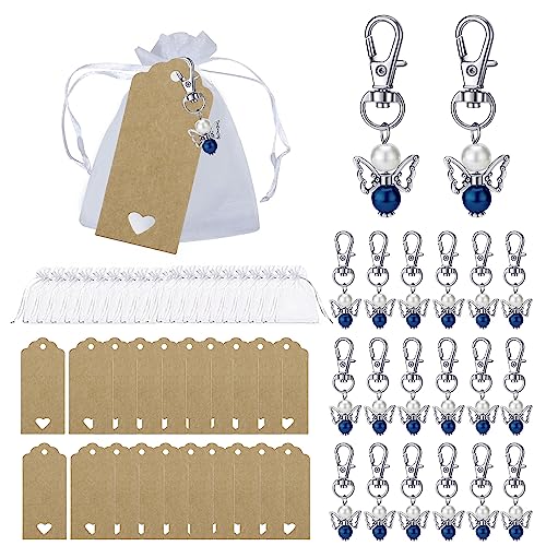 NewZC Gastgeschenke Hochzeit Taufe Set 20 Stück Schutzengel Schlüsselanhänger/Organza Beutel/Kraft-Tags für Taufe Konfirmation Kommunion Geburtstag Party von NewZC