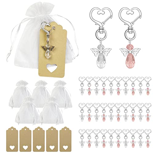 Newaner 32 stück Gastgeschenke Taufe Hochzeit mit Organza Tasche und Kraftpapier Anhänger, Schutzengel Anhänger Geschenk für Gäste, Kommunion Konfirmation Geschenk Tischdeko Mitbringsel, Kristall von Newaner