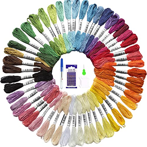 Newaner Stickgarn-Set - Faden in 50 Farben, zum selber sticken - 6 Stränge pro Garn, jeweils 8 m lang - Baumwollgarn für Stickbilder, Armbänder, zum Basteln(50 Farben) von Newaner