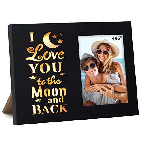 Newbyst 4 x 6 Liebes-Bilderrahmen aus Holz für Paare – Schwarzer Fotorahmen „I Love You to The Moon and Back“, Paare-Geschenke, Liebesgeschenke, leuchten für Freund, Freundin, Sie und Ihn von Newbyst