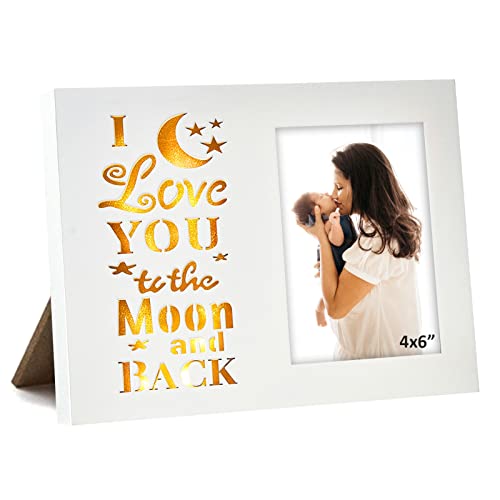 Newbyst 4 x 6 Liebes-Bilderrahmen aus Holz für Paare – Weißer Bilderrahmen „I Love You to The Moon and Back“, Paare-Geschenke, Liebesgeschenke, leuchten für Freund, Freundin, Sie und Ihn von Newbyst