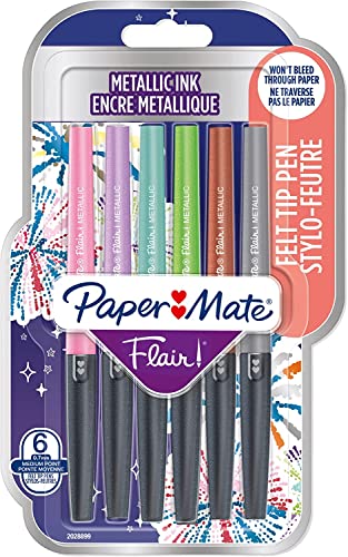 Paper Mate Flair Metallic-Marker, 0,7 mm, Medium, 6 Stück von Newell Brands