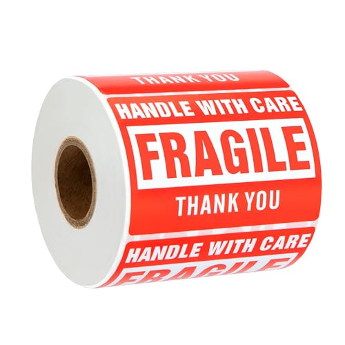 Newellsail 7.6 x 5.1cm Warnaufkleber "HANDLE WITH CARE - FRAGILE - THANK YOU" Selbstklebend Verpackung Versandetikett Aufkleber (500 Etiketten/Rolle) von Newellsail