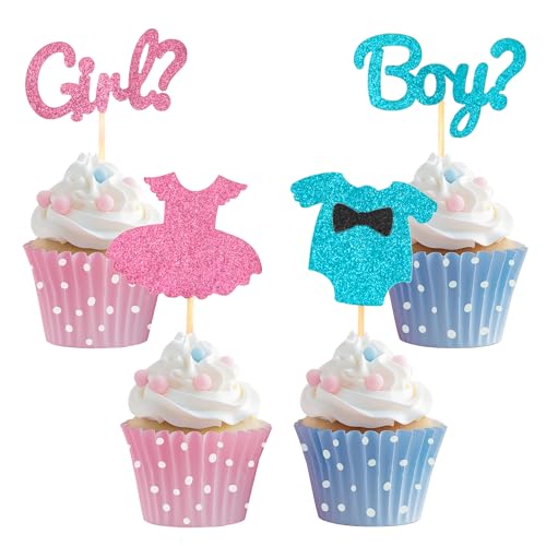 Newellsail 36 Stück Jungen oder Mädchen Cupcake Toppers Babyparty Tortendeko Baby Shower Kuchendeko Kinder Geschlecht Enthüllen Party Kuchendekorationen (Rosa und Blau) von Newellsail