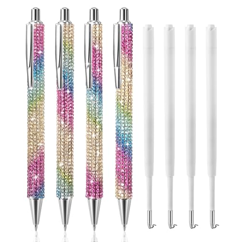 Newellsail Kugelschreiber Glitzernde Kristall-Diamantstifte 1,0 mm Schwarz Tinte Einziehbare Klickstifte mit Stiftminen Geschenkstifte für Weihnachten Hochzeit 4 Stück (Regenbogenfarben) von Newellsail