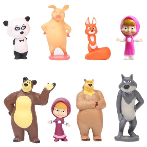 Masha Bear Mini Figuren Set, 8PCS Masha Bear Cake Topper Kuchen Dekoration Geburtstag Deko Party Dekoration Figuren Modell Tortendeko Karikatur Ornamente für Geburtstag Party Dekoration Lieferungen von Newhope