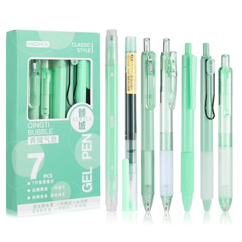 Newofview 7 Stück Gelschreiber Gelstifte Set 0.5mm Aesthetic Gelstifte Schnell Trocknende Tinte Einziehbare Kugelschreiber Schwarz +Farbiger Textmarker für Schule, Büro, Zuhause von Newofview