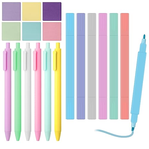 Newofview Doppelkopf Ästhetische Textmarker Set, 6 Farben Marker Highlighter Pastel Highlighter + 6 Druckkugelschreiber + 6 Haftnotizen für Bibel Notes Journal School Office Supplies von Newofview