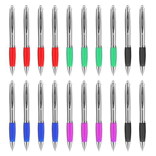 Newpop 20 Stück Kugelschreiber Set, Einziehbarer Pen, Kulischreiber Bunte Gehäuse, Kuli Ergonomischer, Druckkugelschreiber, Kullis Dicker Griff Blauschreibender, für Büro und Haushalt von Newpop