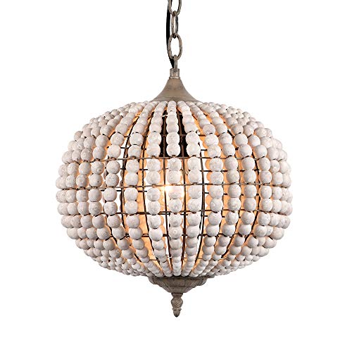 Newrays Retro Loft Vintage Rustikale Runde Holzperlen Pendelleuchte E27 Led Hängende Lampe Dekor Lichter Moderne für Wohnzimmer Hotelküche (Globe) von Newrays