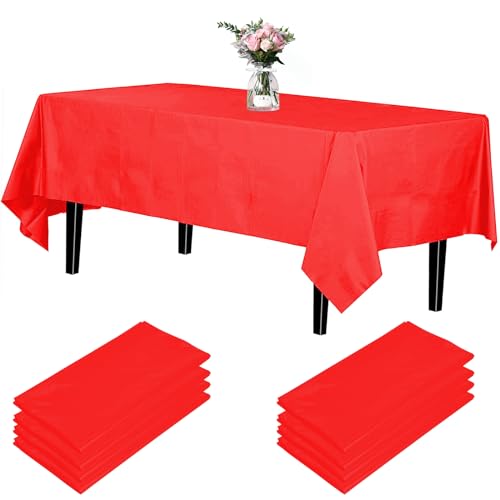 Newthinking Einweg Party Tischdecken, Rechteckig, 137 x 274 cm, 4 Stück, Kunststoff-Tischdecke für Party, Hochzeit, Grillen,Picknick, Weihnachten (Rot) von Newthinking