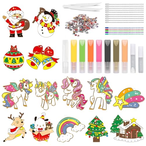 14 pcs Weihnachten Kristallfarben Bastelset,Kristallklebemalerei kinder,Crystal art,Diy Crystal Paint Arts And Crafts Set, Kristallklebemalerei Weihnachtlich Kinder,Kristall Malerei Set Weihnachten von Newtic