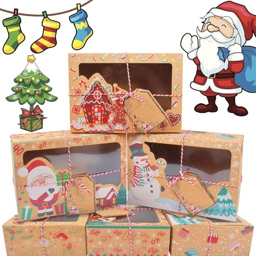 Newtic 12 PCS Keksverpackungen Keksschachtel Weihnachten Kraftpapier Geschenkboxen mit Sichtfenster DIY Karten, Verpackung Papiertüten für Gebäck, Muffin, Macarons, Süßigkeiten Box von Newtic