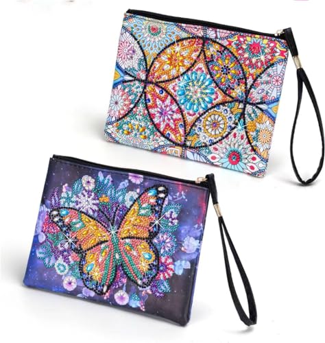 Newtic 2 Stücke 5D Diamond Art Painting Tasche, Diamond Painting Kinder Geschenk für Mädchen Jungen 6-10 Jahre Kleine Kosmetiktasche Diamant Painting Kinder Erwachsene von Newtic