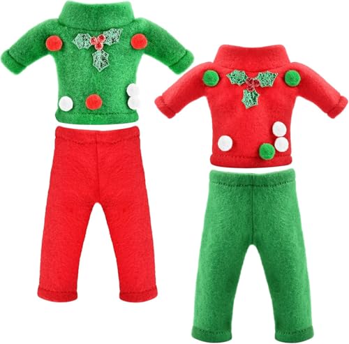 Newtic Puppen Zubehör Weihnachtselfen, Weihnachten Elf Puppe Kostüm Zubehör,Weihnachts Kleidung für Mini Puppen,Weihnachten Puppenbekleidung,Langarm, Hose von Newtic