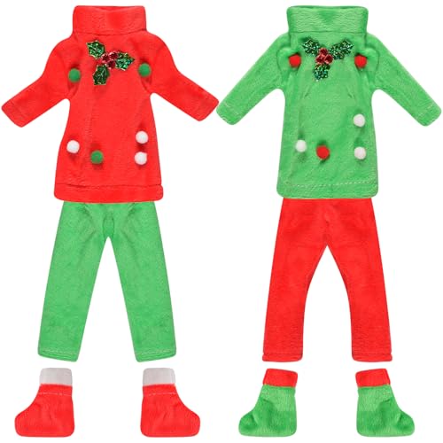 Newtic Puppen Zubehör Weihnachtselfen, Weihnachten Elf Puppe Kostüm Zubehör,Weihnachts Kleidung für Mini Puppen,Weihnachten Puppenbekleidung,Langarm, Hose von Newtic