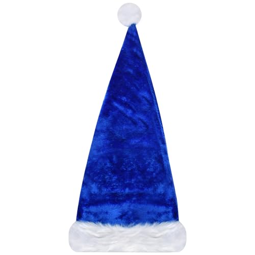 Newtic Samt Weihnachtsmannmütze für Erwachsene, Plüsch Nikolausmütze, Weihnachtsmütze Unisex Weihnachten Hut Weihnachtsmütze für Damen Herren Lange Weihnachtsmütze (blau) von Newtic