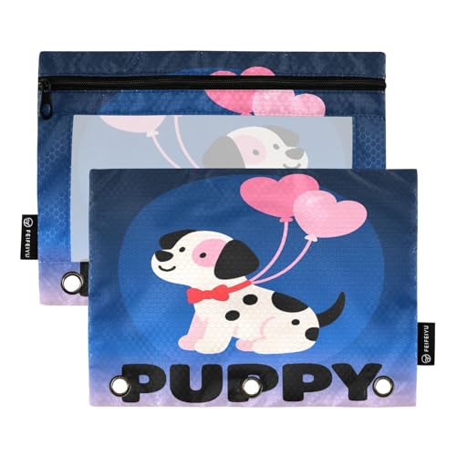 Sweet Puppy Federmäppchen mit blauem Farbverlauf, 2 Stück, für 3-Ringordner, glatter Reißverschluss mit transparentem PVC-Fenster, Federmäppchen für Schulbedarf Sweet Puppy Federmäppchen mit blauem Farbverlauf, 2 Stück, für 3-Ringordner, glatter Reißverschluss mit transparentem PVC-Fenster, Federmäppchen für Schulbedarf von Nexawaveo