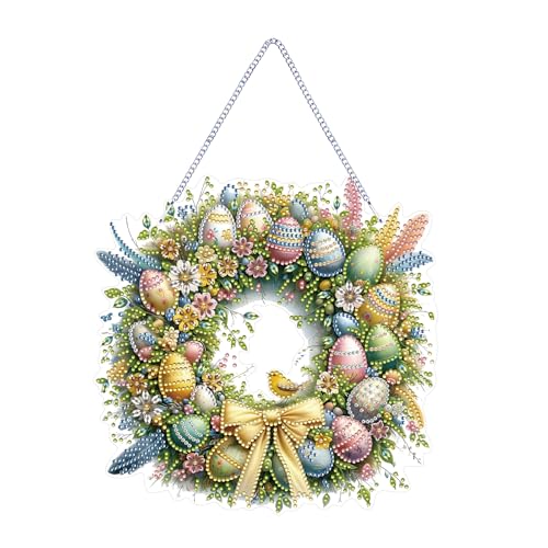 Diamond Painting Türkranz, 5D Diamond Painting Ostern Anhänger Diamond Painting Osterkranz zum Aufhängen DIY Diamant Malerei Basteln Diamond Painting Frühlingskranz für Osterdeko Frühlingsdeko (E) von Nexoria