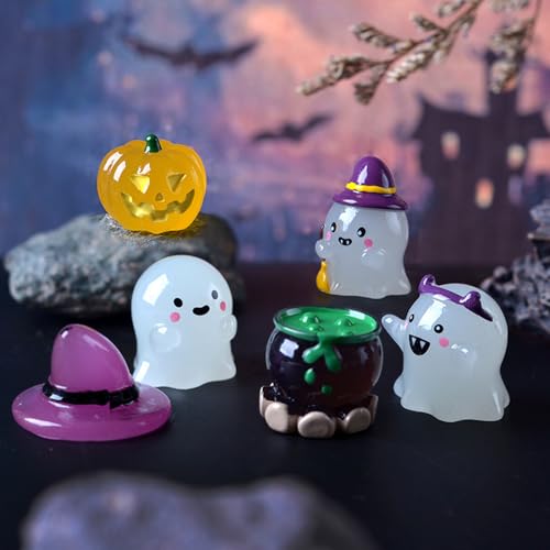 Halloween Deko Geister, 6 Stück Halloween Geister Miniatur Figur Leuchtende Harz Mini Geist Deko Im Dunkeln Leuchtende Halloween Deko Innen Leuchtende Geister für Gartendeko Heimdekorationen (A) von Nexoria