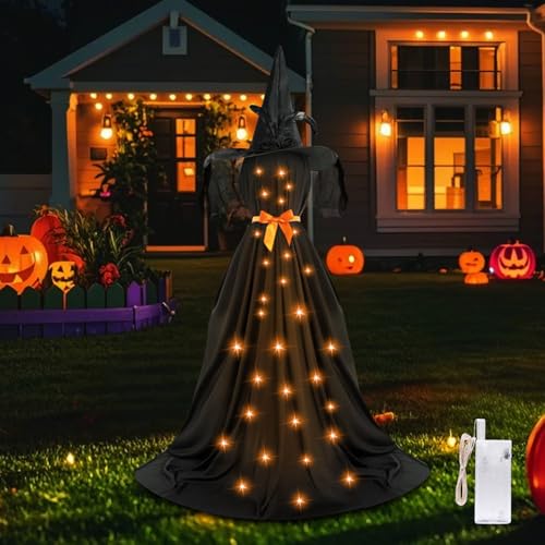 Halloween Deko Outdoor, 210cm Halloween Deko Hexe Halloween Hexe mit LED Lichter Halloween Deko Gruselig Leuchtende Batteriebetrieben Hexe Deko für Halloween Deko Garten Rasen (mit Fernbedienung) von Nexoria