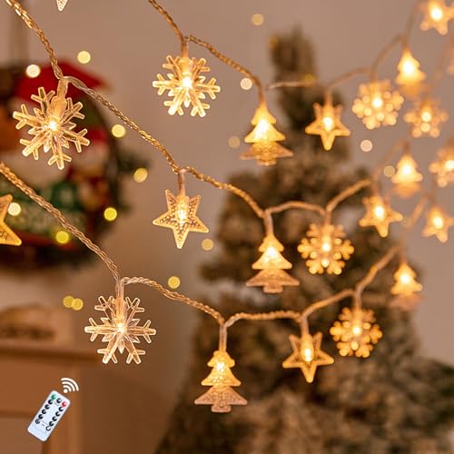 Lichterkette Weihnachten, 6M 40LED Sterne Lichterkette Innen Batterie Weihnachtsdeko Sterne Schneeflocke Lichterketten Weihnachts Lichterkette mit 8 Modi Weihnachtslichterkette Innen für Deko (D) von Nexoria