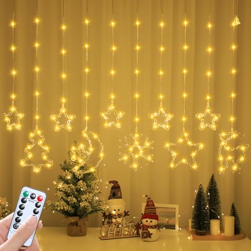 Lichtervorhang Weihnachten Fenster, Weihnachtsdeko Fenster Lichterkette LED Lichterkette Weihnachtsdeko Fenster Sterne Lichterkette Batteriebetrieben mit 8 Modi Lichterkette für Weihnachtsdeko (A) von Nexoria