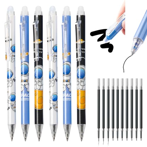 Nexoria Radierbarer Kugelschreiber, 6 Stück Radierbarer Tintenroller Radierbare Stifte mit Minen Tintenroller Radierbar Erasable Pen Radierbarer Stift für Schulsachen Bürobedarf (schwarz) von Nexoria