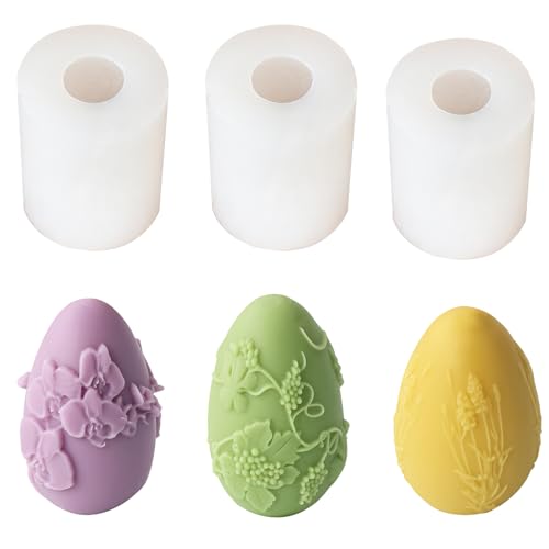 Ostereier Silikonform, Ostern Blume Eier Kerzenformen Silikonform Ei Kerzen Silikonform Mit Kerzendochte Und Dochthalter Ei Silikon Backform Blume Ostereiform Für Seife, Sojawachs Kerzen (3Pcs) von Nexoria