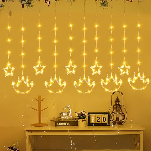 Ramadan Deko Lichterkette, 3M LED Ramadan Lichterkette Sterne Mond LED Lichterkette Innen LED Lichtervorhang Innen mit Fernbedienung Sterne Lichterketten Vorhang für Ramadan Deko (D) von Nexoria