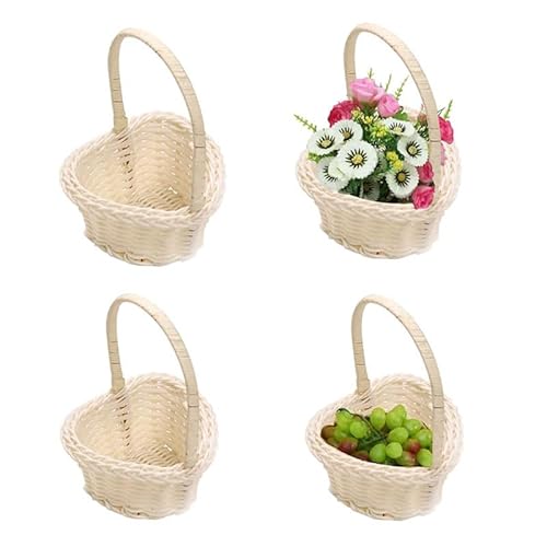 Rustikaler Blumenmädchen Korb, 4 Stück Hochzeit Blumenmädchen Körbe Körbchen mit henkel körbchen Weidenkorb mit Henkel Geflochtener Blumenkorb für Zuhause Hochzeit Party Dekoration, Herz von Nexoria