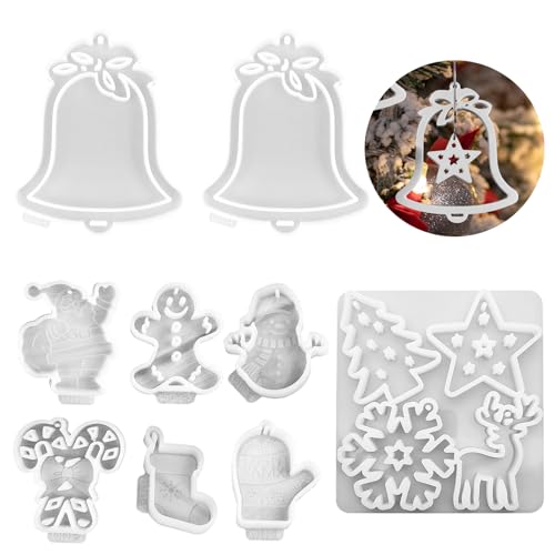 Silikonform Weihnachten Anhänger, 2 Sets Silikonformen Gießformen Weihnachten Silikonform Haus Anhänger Stern Silikonformen Weihnachten Elch Anhänger Gießform Weihnachten Epoxidharz Formen (C) von Nexoria