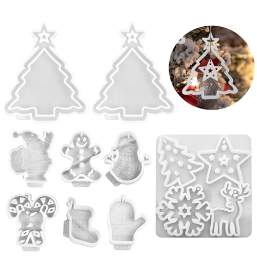 Silikonform Weihnachten Anhänger, 2 Sets Silikonformen Gießformen Weihnachten Silikonform Haus Anhänger Stern Silikonformen Weihnachten Elch Anhänger Gießform Weihnachten Epoxidharz Formen (D) von Nexoria