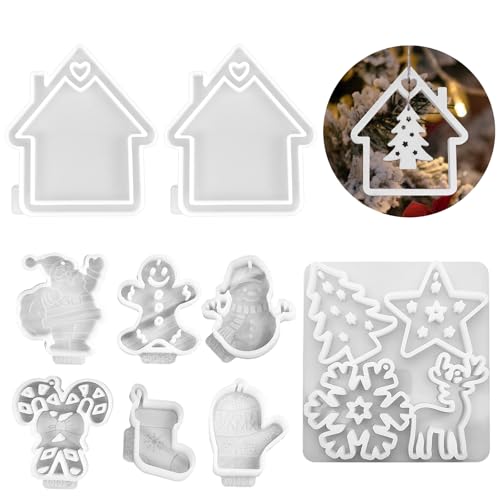 Silikonform Weihnachten Anhänger, 2 Sets Silikonformen Gießformen Weihnachten Silikonform Haus Anhänger Stern Silikonformen Weihnachten Elch Anhänger Gießform Weihnachten Epoxidharz Formen (E) von Nexoria