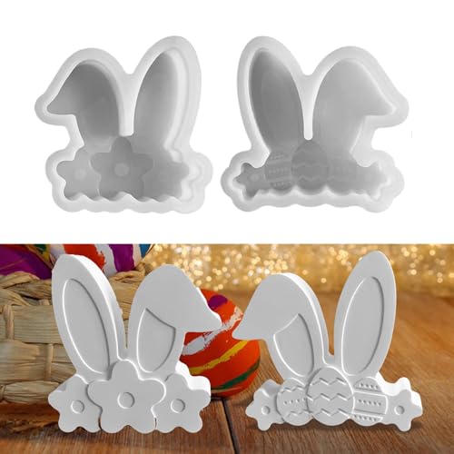 Silikonformen Gießformen Ostern, 2 Stück Silikonform Hase mit Blumen Silikonform Osterhase Gipsformen zum Gießen Silikonform Ostern Giessform Silikon Ostern Gießform Ostern für Gips Kerzen (B) von Nexoria