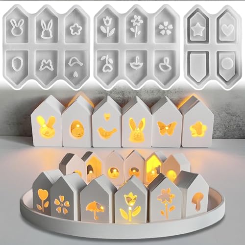 Silikonformen Gießformen Ostern, 3 Stück Silikonform Haus Silikonform Frühling 3D Silikonform Häuser mit Hase Schmetterling Gießformen Silikon Ostern Silikonform Mini Haus Gießform Ostern (A) von Nexoria