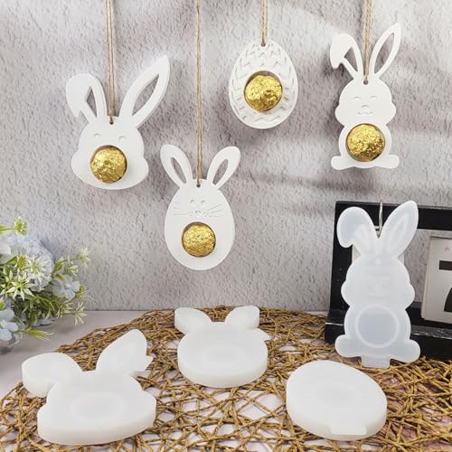 Silikonformen Gießformen Ostern, 4 Stück Silikonform Ostern Anhänger Osterhase Gießformen zum Gießen Silikonform Hase Anhänger Gießform Ostern Anhänger Giessform Silikon Ostern für Gips Kerzen (D) von Nexoria