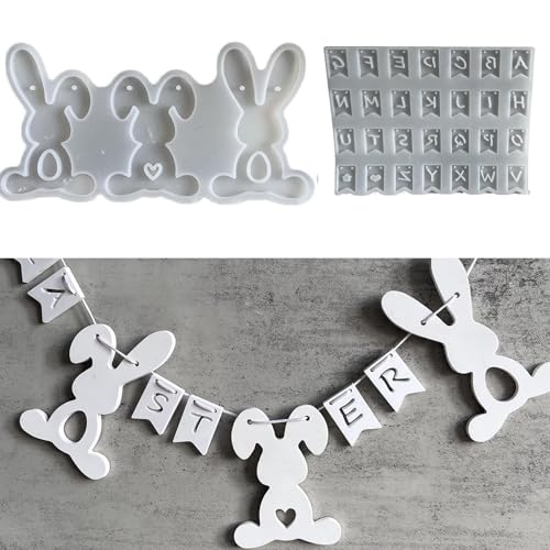 Silikonformen Gießformen Ostern, Silikonform Ostern Anhänger Silikonform Hase mit Buchstaben Flaggen Anhänger Osterhase Gips zum Gießen Gießform Ostern Anhänger Gießform Ostern für Handwerk (A) von Nexoria