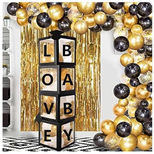 105 Stück Schwarz Gold Luftballons und 4 Balloon Boxen und 52 Buchstaben Balloons Girlande Party Dekoration Geburtstag Hochzeit Deko(Schwarz Gold) von Nexsol