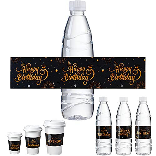 30 Stücke Schwarz und Gold Happy Birthday Party Wasserflaschen Etiketten, Geburtstag Wasserdichte Wasserflaschen Verpackung Etiketten Personalisierte Flaschen Dekorationen Aufkleber von Nezyo