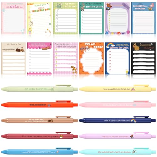 Nezyo 12 Sets Lustige Dankeschön Geschenke 12 Lustige Haftnotizen Niedliche Motivations Haftnotizblöcke mit Sprüchen 12 Lustige Inspirierende Stifte 1 Rolle Band für Weihnachten Lehrer Kollegen Büro von Nezyo