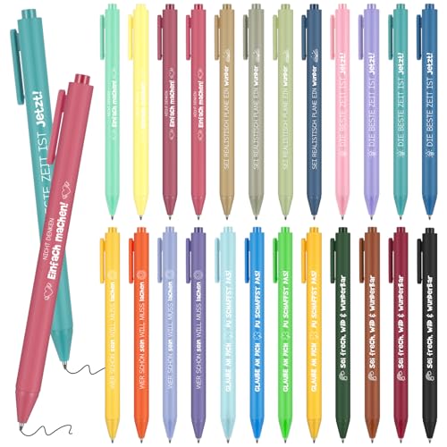 Nezyo 24 Stück Motivierende Stifte Set Dankeschön Kugelschreiber Einziehbarer Glücksstift Druckkugelschreiber mit Spruch Glücksbringer Kuli Inspirierende Geschenke für Kollegen Team Lehrer Prüfung von Nezyo