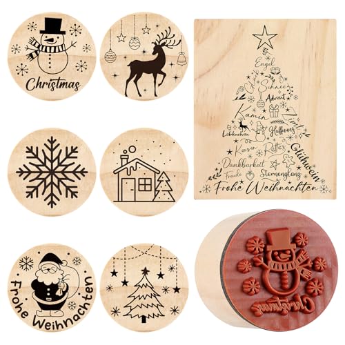 Nezyo 7 Stück Stempel Groß Set Weihnachten Holzstempel Frohe Weihnachten Briefmarke Motivstempel Textilstempel Stempel für Weihnachtskarten Adventskalender Lettering Scrapbooking von Nezyo