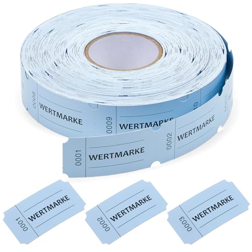 Nezyo Wertmarken Rolle 1000 Blatt Perforierte Wertmarken Fortlaufende Nummer Essensmarken Rolle Getränke Marken Rolle Abriss Wertmarken für Geschäfte Bar Hochzeit Party(Blau,Wertmarke) von Nezyo