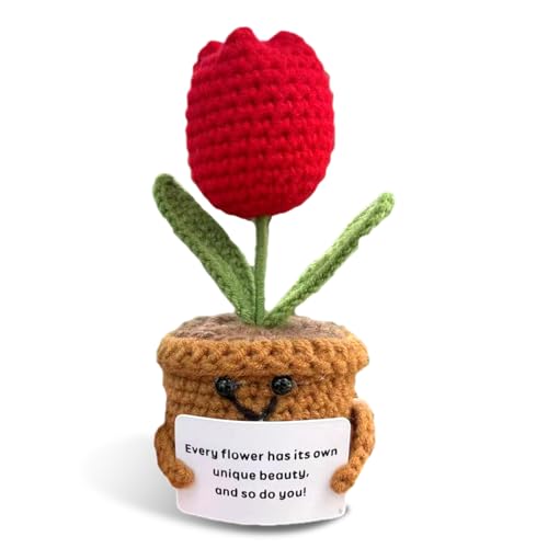 Lustige positive Tulpengeschenke, emotionale Unterstützung, Plüschtulpe, handgefertigte gehäkelte Topfpflanzen, gestrickte Blumen, niedliche Häkelblumen, kreative Tulpen-Strickgeschenke, kleine von Nhemeylp